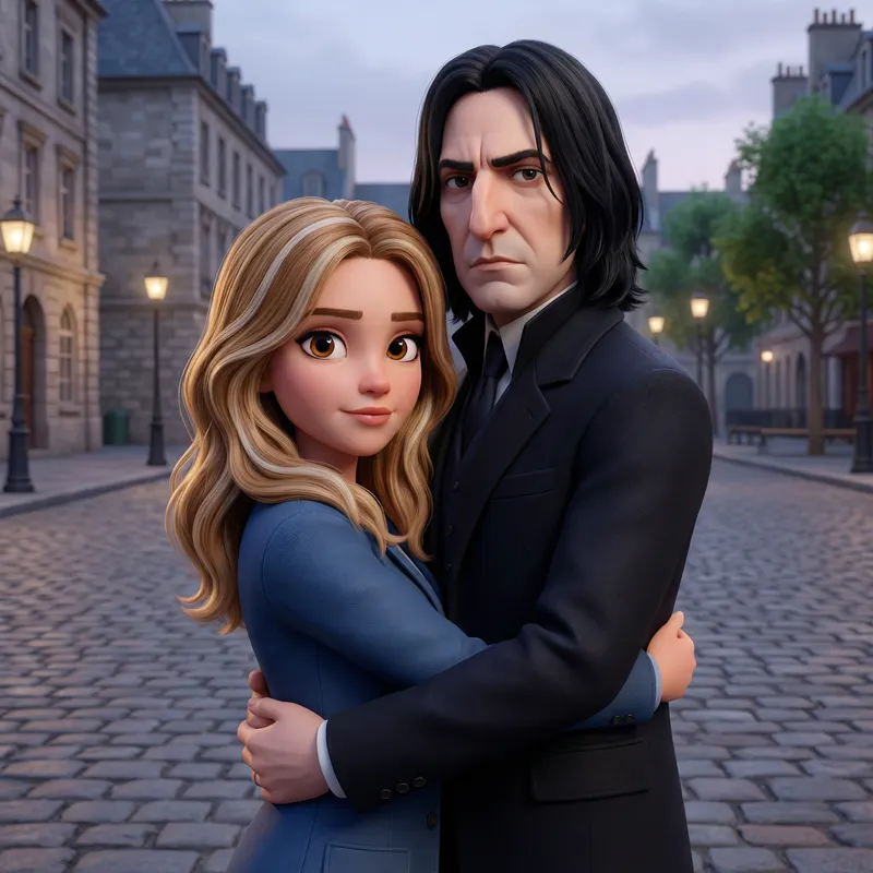 Beautiful Girl Embracing Severus Snape in 3D Scene