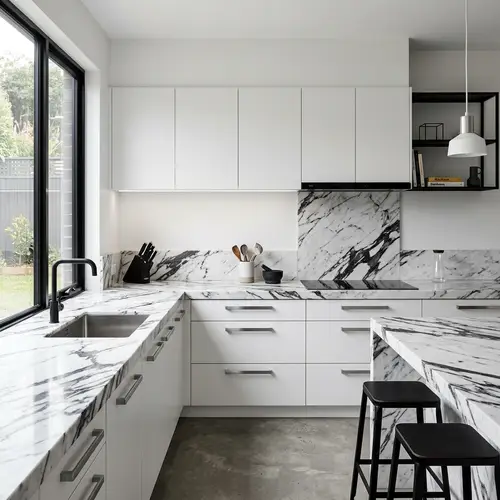 Modern Bauhaus Kitchen in Black and White Marble