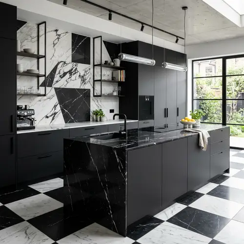 Bauhaus Style Kitchen: Black and White Marble Design