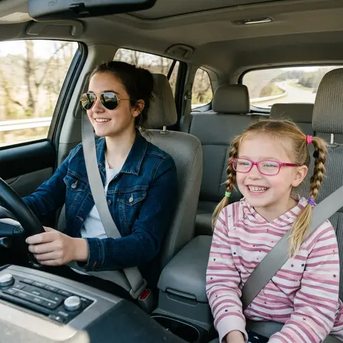 Younger and Older Girls in Car - Stylish Glasses Duo