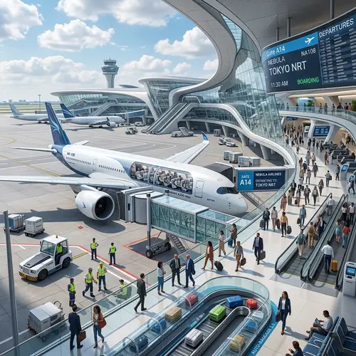 Sleek Modern Airplane at Futuristic Airport | Cutting-Edge Design