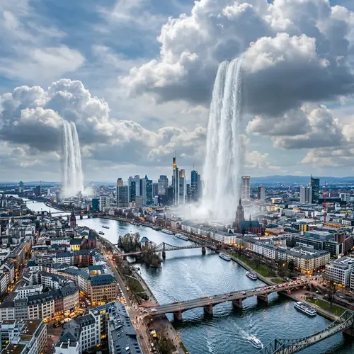 City with Skyscrapers and Mysterious Waterfalls