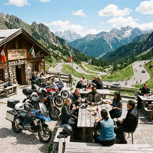 Tranquil Scene in Europe with Motorbike Bar and Mountain Roads