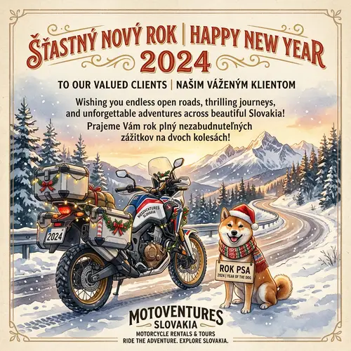 New Year 2024 Motorcycle Rental Greeting Card in Slovakia
