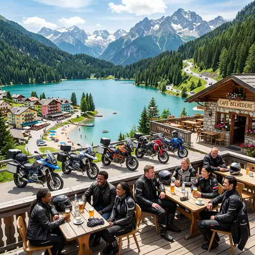 European Motorcycle Riders Enjoying Sunny Day on Scenic Mountain Roads