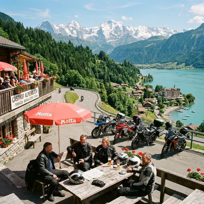 Motorcycle Riders Enjoying Sunny Weather in Europe Motorcycle Riders Enjoying Sunny Weather in Europe