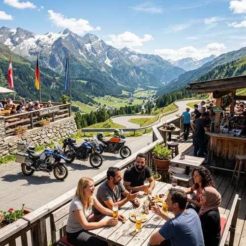 European Landscape with Mountain Roads and Outdoor Bar