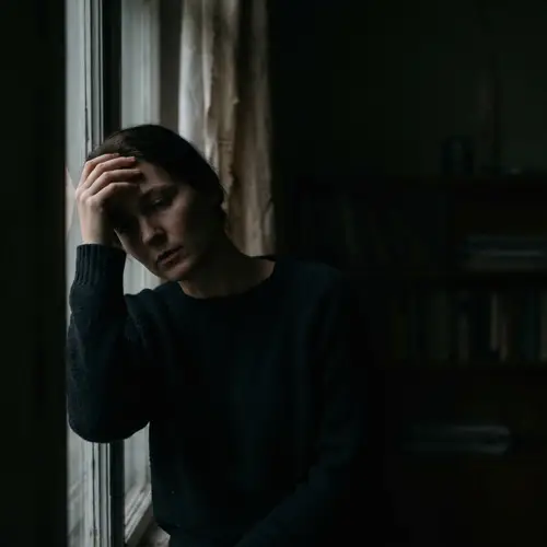 Pensive Woman in Shadows - Ultra-Realistic Art