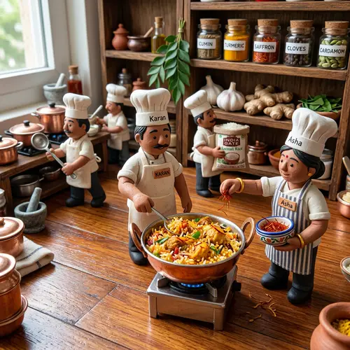 Tiny Chefs Cooking Chicken Biryani in Claymation Style