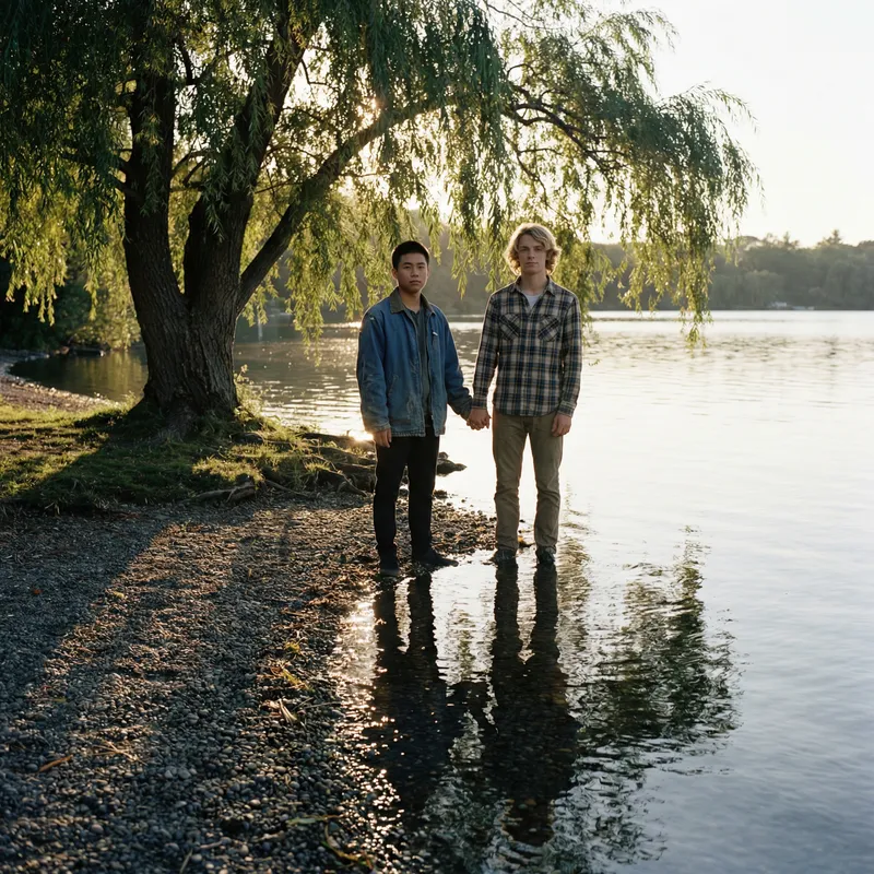 Tranquil Lake Scene with Companions by Willow Tree | Realistic Art