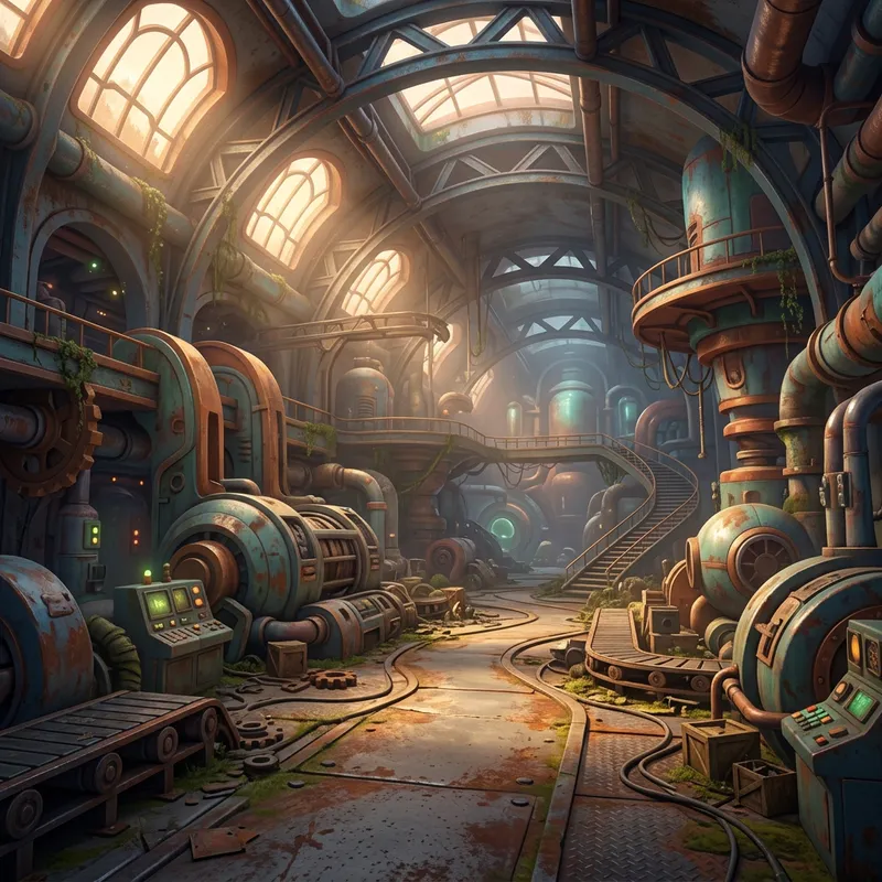 Futuristic Abandoned Factory Concept Art