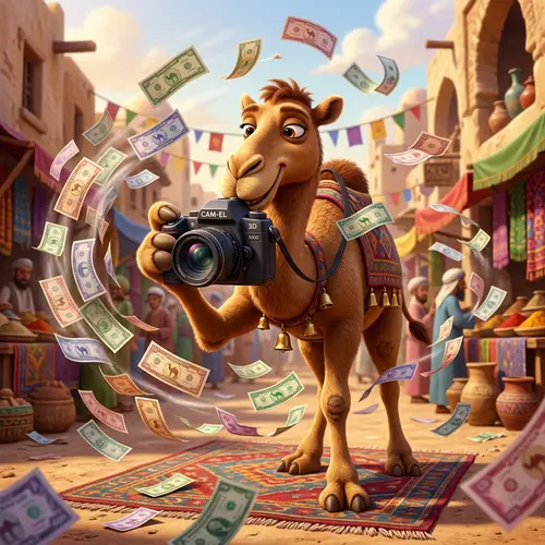 Camel Recording Cash in Pixar Style Animation