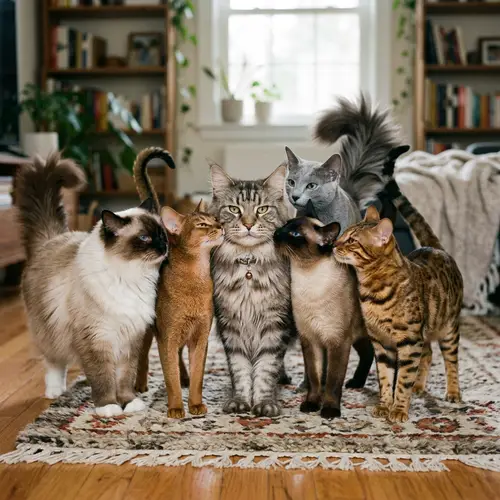 Male Cats Surround Female Maine Coon with Love