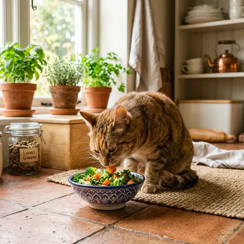 Cat Enjoys Eating Fresh Vegetables - Fait un Chat