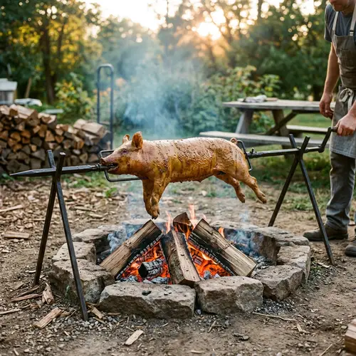 Suckling Pig Roasting on Spit | Wood-Fired Cooking