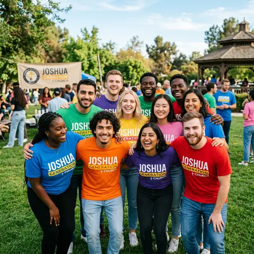 Diverse and Vibrant Joshua Generation Church T-shirt Group