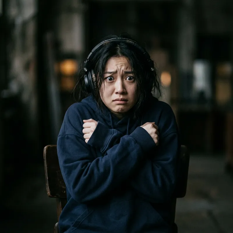 East Asian Individual Terrified listening to Music - Expression of Fear
