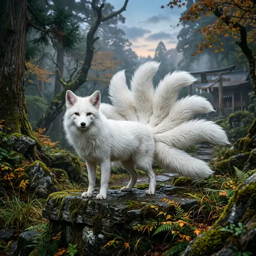 White Fox with Nine Tails - Mythical Creatures