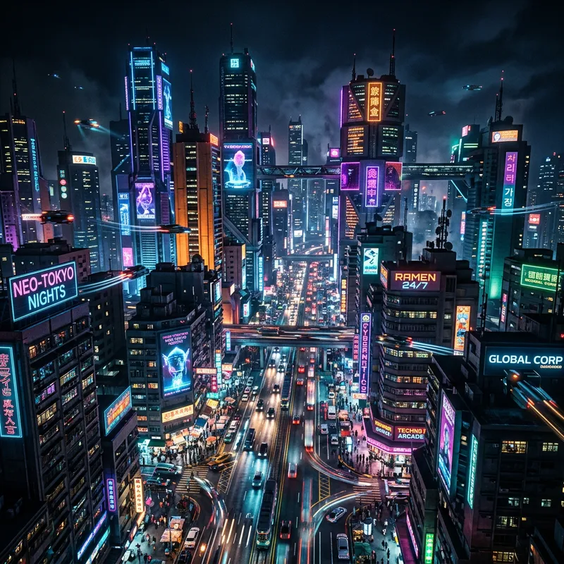 Futuristic Neon Cityscape - Vibrant Cyberpunk Urban Night