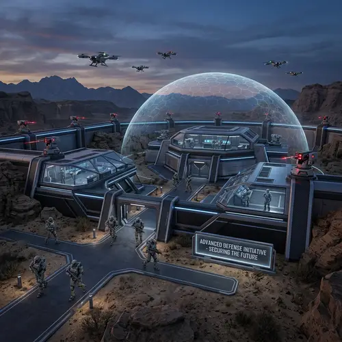 Innovative Defense Systems - Futuristic Military Base with High-Tech Weapons