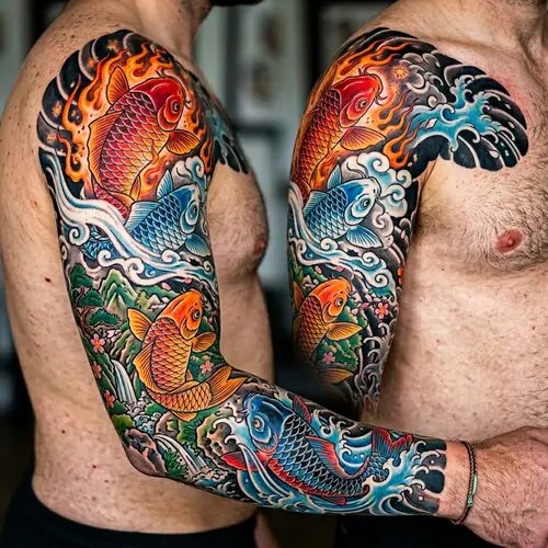 Hyperrealistic Japanese Tattoo of Four Elements