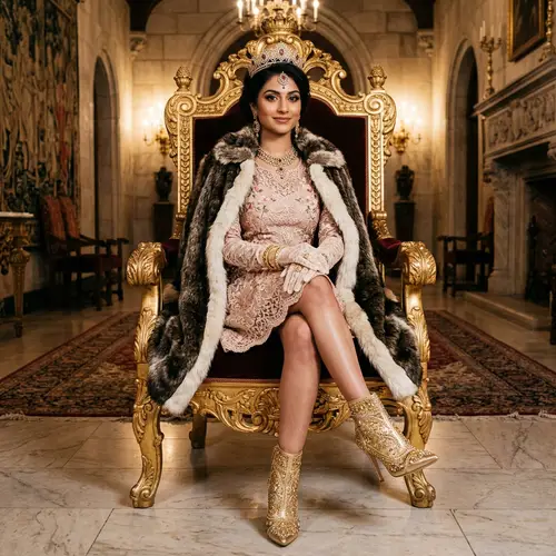Regal South Asian Princess on Grand Throne | Elegance & Luxury