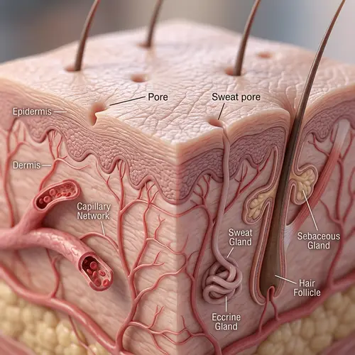 White Skin with Tubes and Blood: Anatomy Micro Visualization