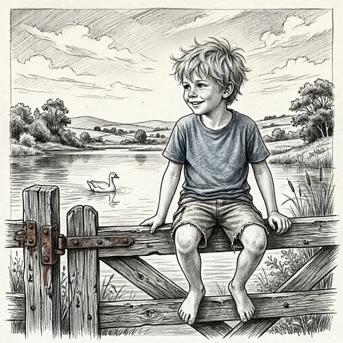Pietie: A Whimsical Boy's Day in Pencil Drawing