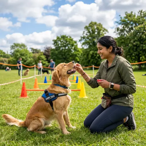 Positive Reinforcement Dog Training by South Asian Woman in Outdoor Setting