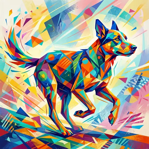 Abstract Dog Art: Geometric Shapes & Dynamic Colors