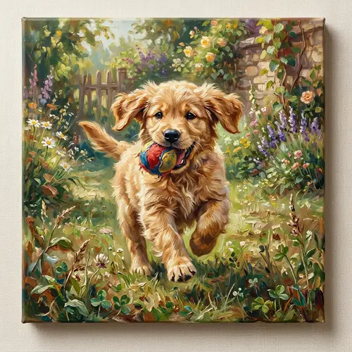Playful Puppy Oil Painting Style