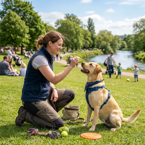 Positive Dog Training: Enthusiastic Labrador Obeys Trainer