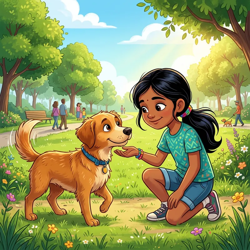 How to Approach a Friendly Dog in Cartoon Style