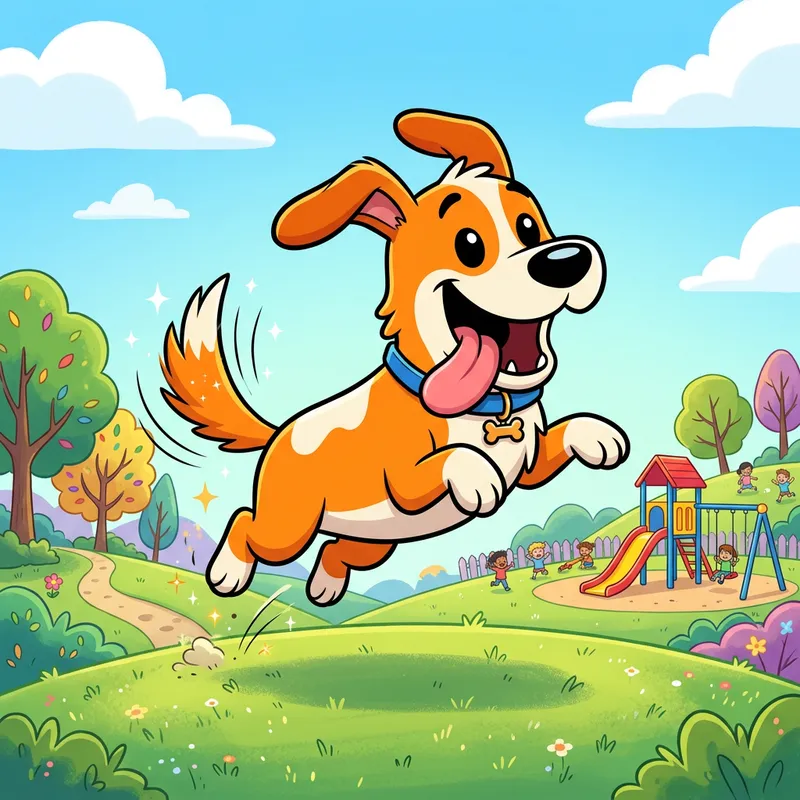 Playful Cartoon Dog: Happy & Energetic Playtime Scene