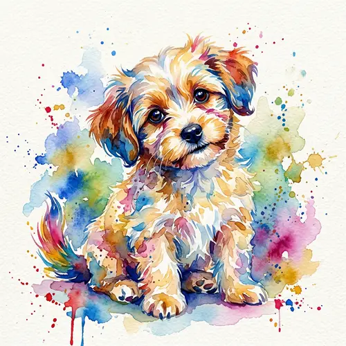 Adorable Watercolor Puppy Art - Chiot Aquarelle