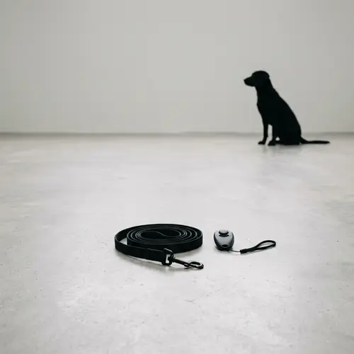 Minimalist Dog Training Scene: Modern Leash & Clicker