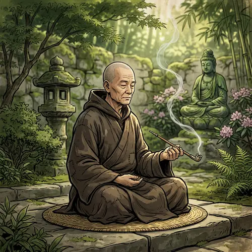 Monk in Tranquil Meditation Pose | Spiritual Smoking Icon