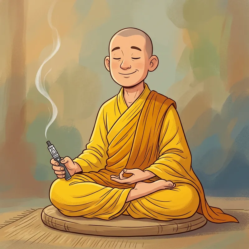 Yellow Monk Vaping | Modern Cartoon Twist