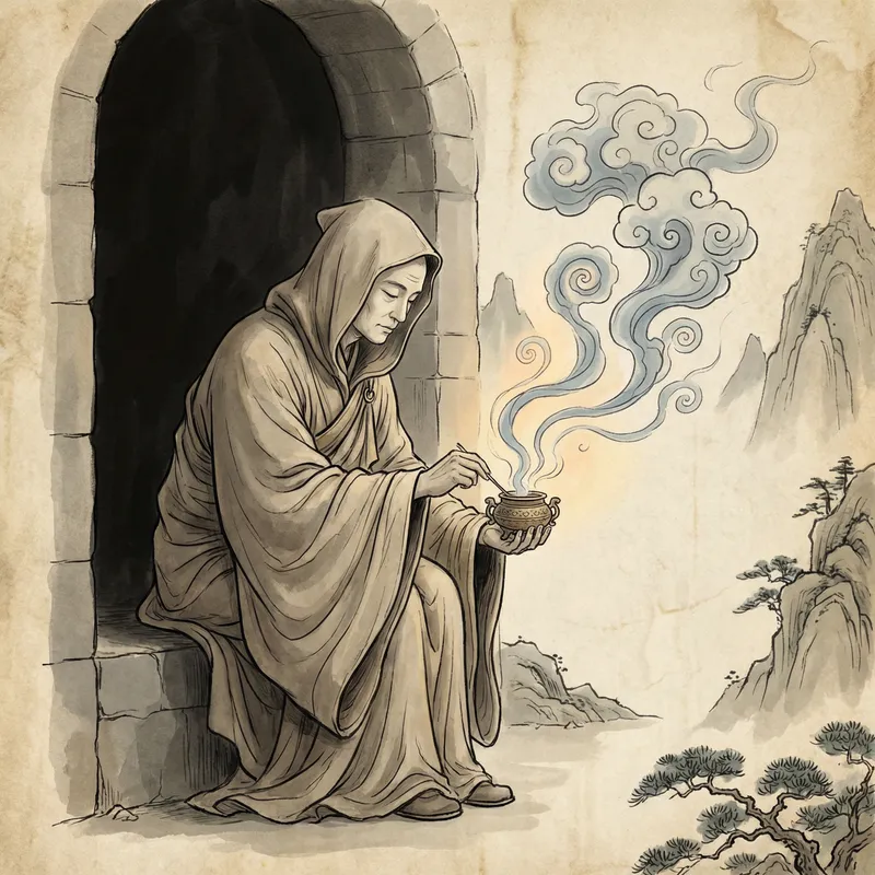 Serenity of Monk with Smoke: Spiritual Icon in Traditional Robes