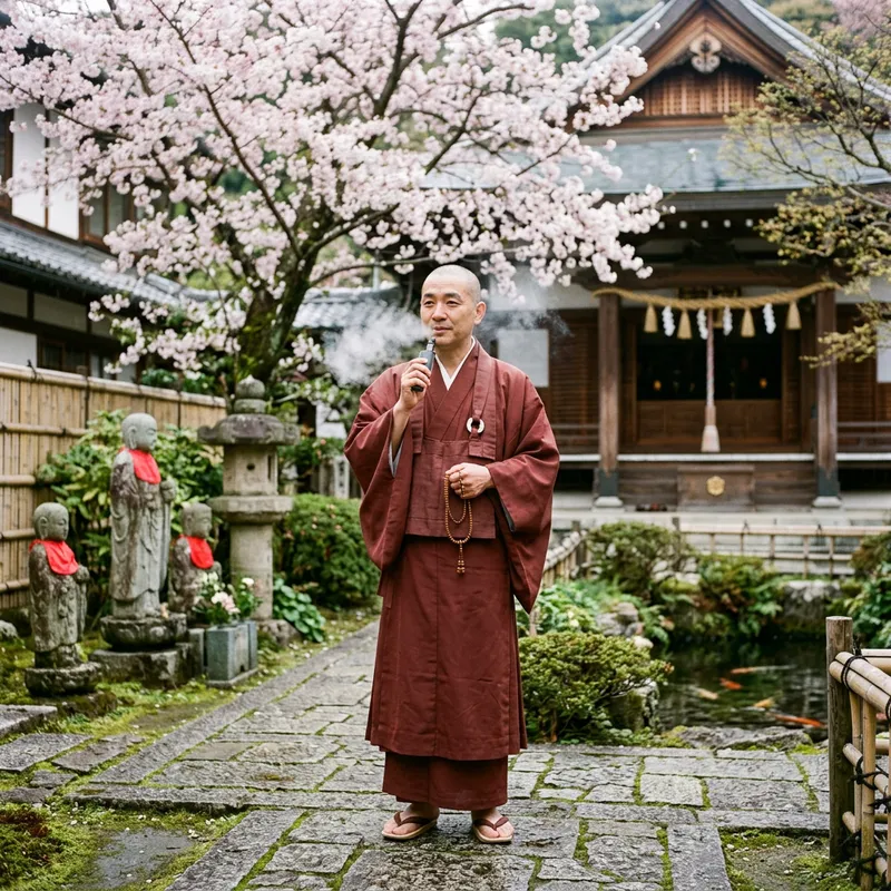 Serene Monk Vaping in Meditative Posture | Zen Courtyard Serene Monk Vaping in Meditative Posture | Zen Courtyard
