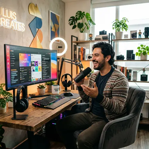 Hispanic Male Influencer Engaging with Social Media Audience