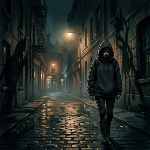 Dark and Mysterious Digital Illustration of a Woman in Hoodie