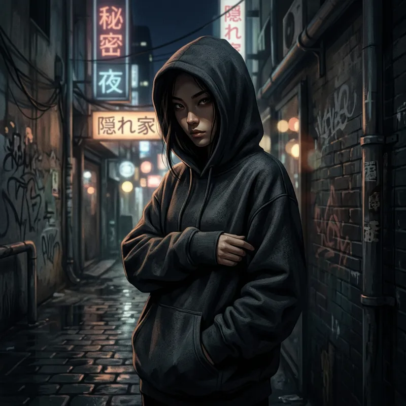 Mysterious Woman in Hoodie | Enigmatic Vibe Illustration