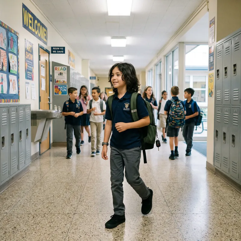 8-Year-Old Boy in School Hallway