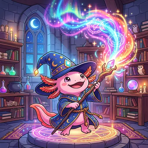 Adorable Axolotl Wizard | Fantasy Spellcaster Artwork