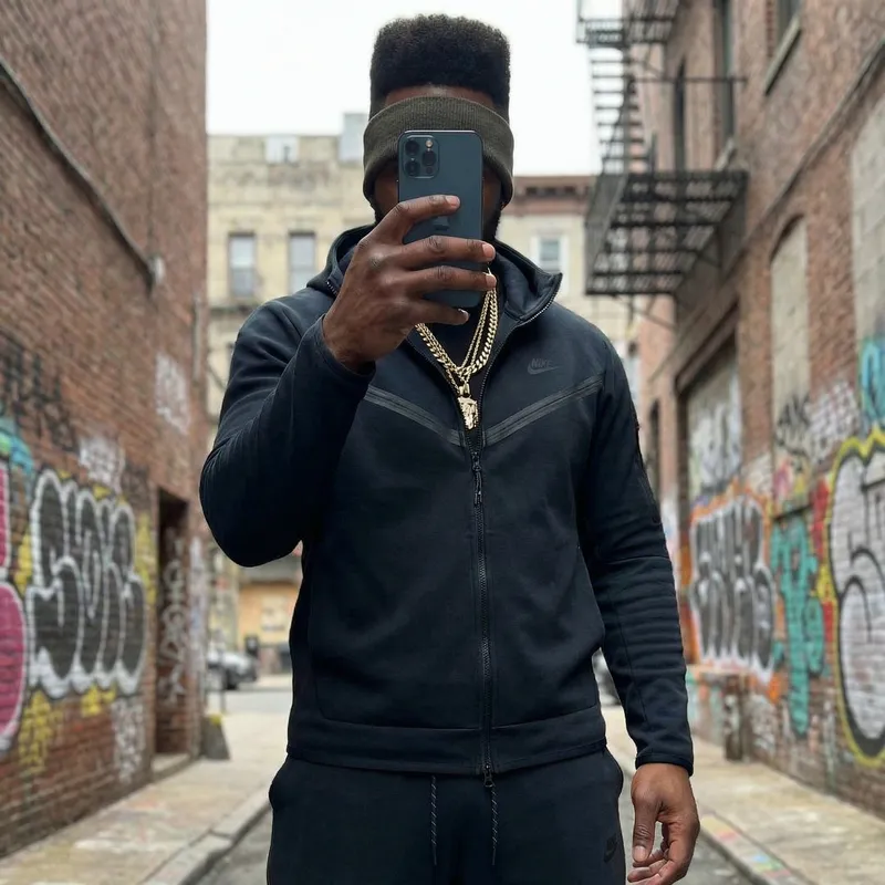 London Rapper Central Cee in Nike Tech Selfie Moment