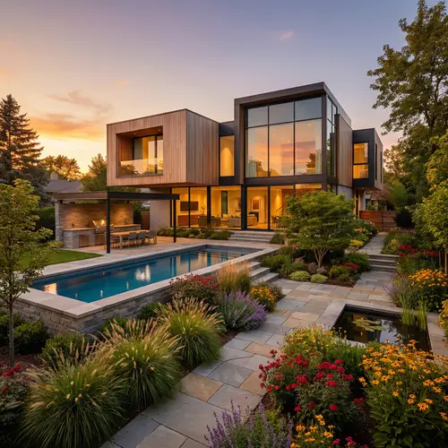 Modern 2-Storey House Plan with Lush Landscaping