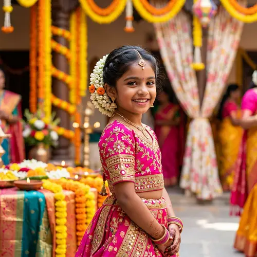 Traditional Indian Attire: Young South Asian Girl with Gajra