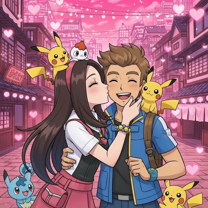 Pokemon Trainers Cartoon: A Romantic Kiss