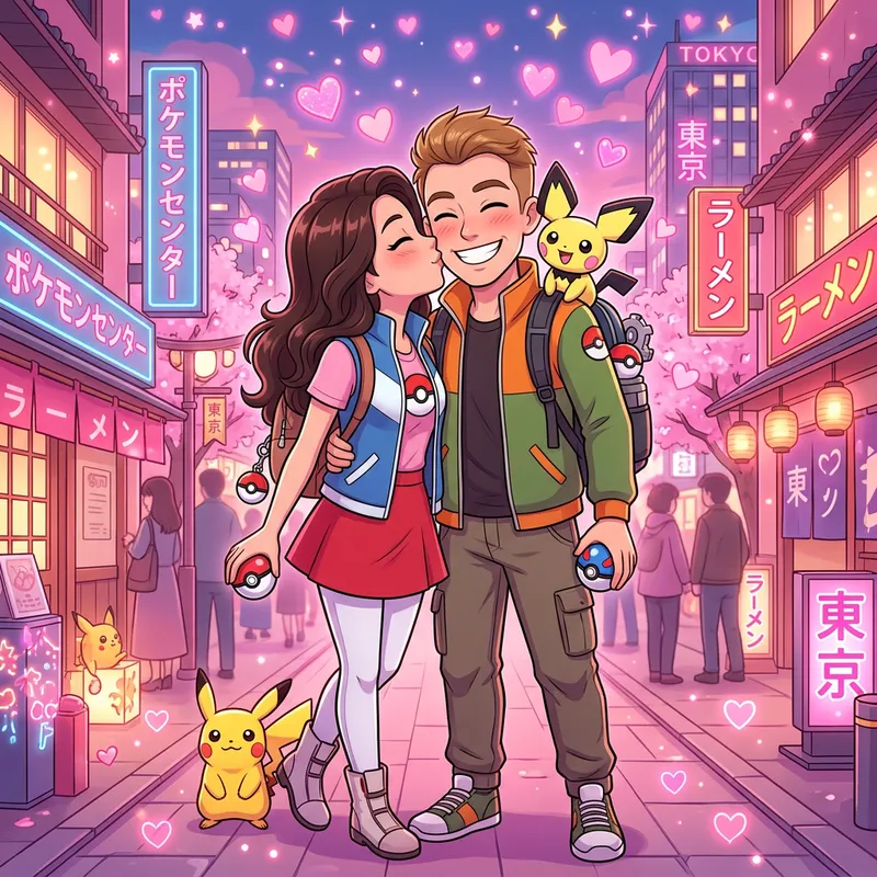 Pokemon Trainers Cartoon: A Romantic Kiss